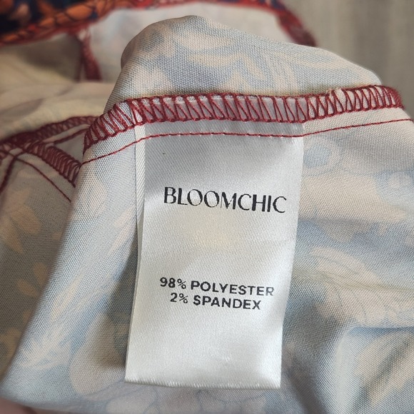 BLOOMCHIC Floral Maxi Dress Women's XL V Neck Smocked Waist Orange Blue Pockets - Picture 7 of 11